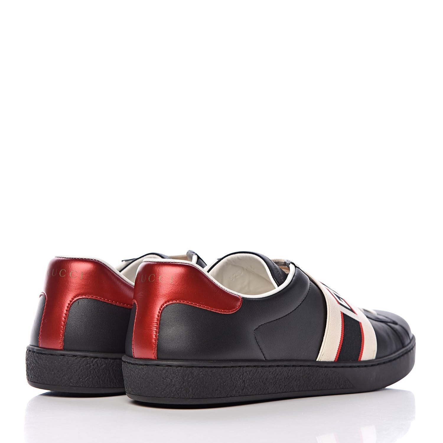 Gucci Calfskin Stripe Mens New Ace Sneakers 9 Black Ecru Red Flame 4 of 9