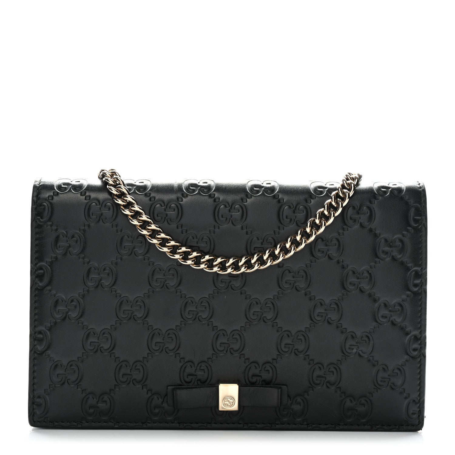 Gucci Guccissima Signature Bowy Chain Wallet Black 1 of 9