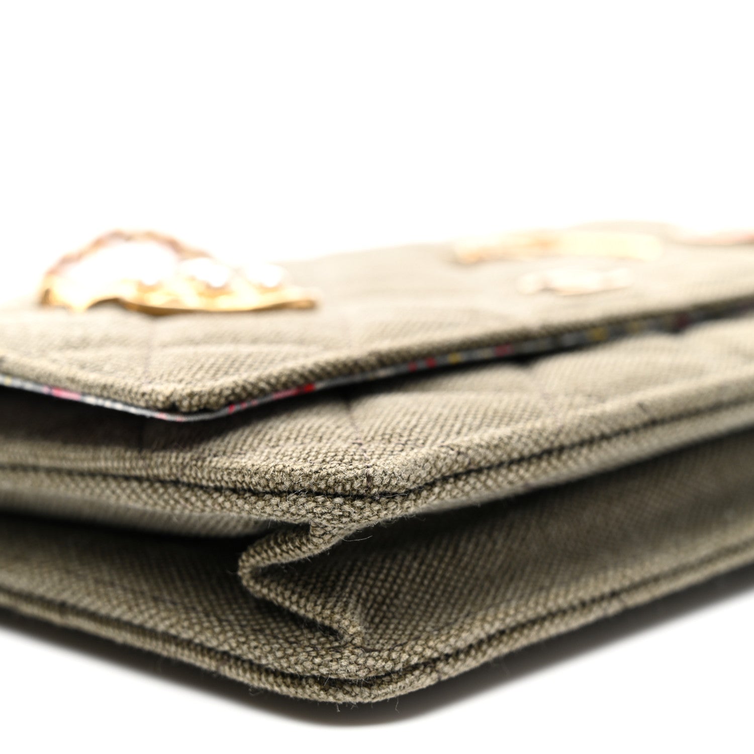 Chanel Canvas Quilted Coco Cuba Charms Wallet on Chain WOC Khaki 9 of 11
