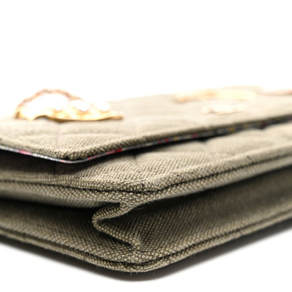 Chanel Canvas Quilted Coco Cuba Charms Wallet on Chain WOC Khaki 9 of 11