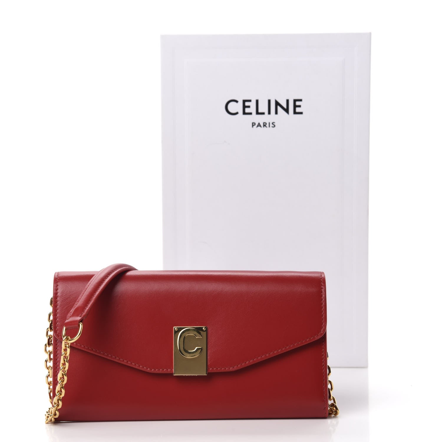 Celine Shiny Smooth Calfskin C Wallet On Chain Bag Red 11 of 11