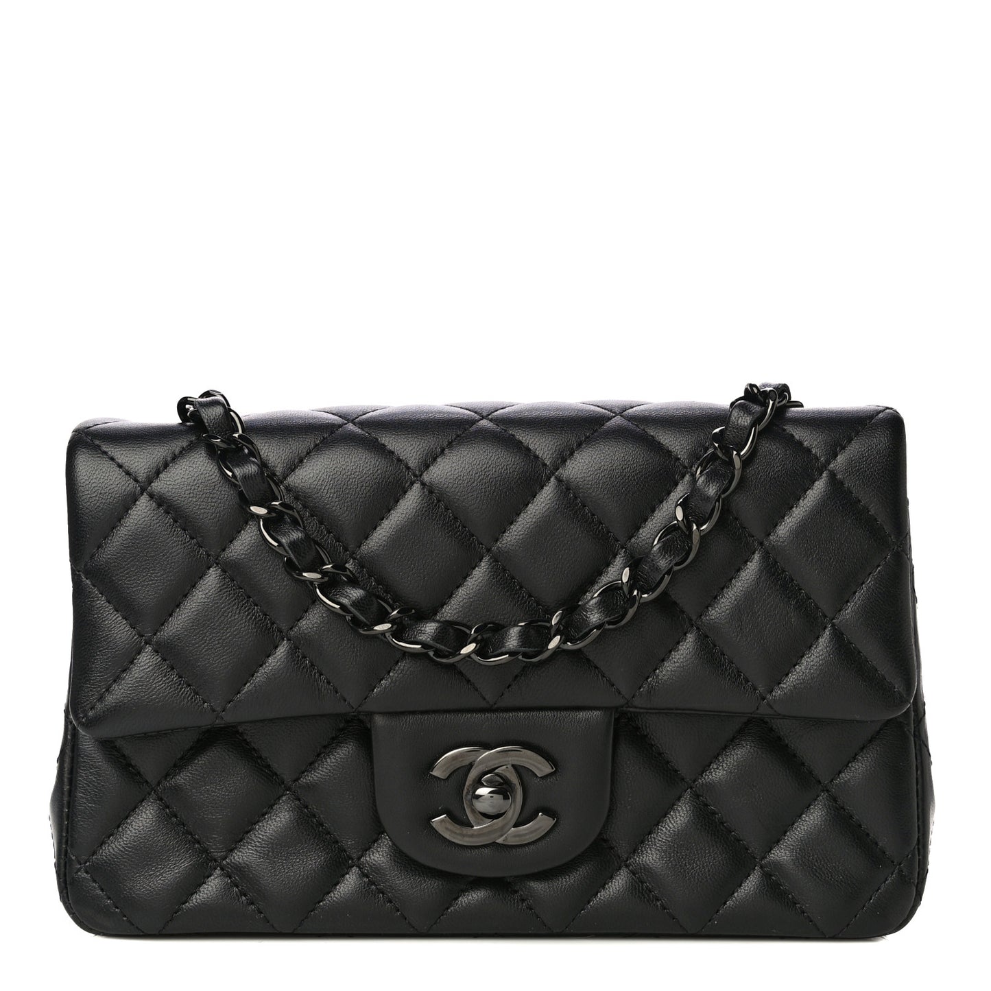 Lambskin Quilted Mini Rectangular Flap So Black