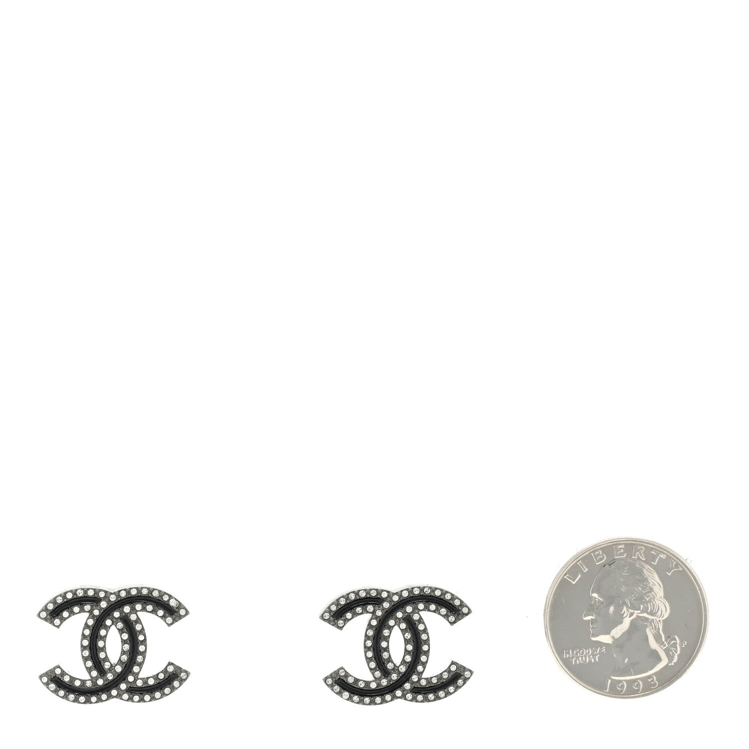 Chanel Enamel Crystal CC Earrings Black Silver 2 of 4