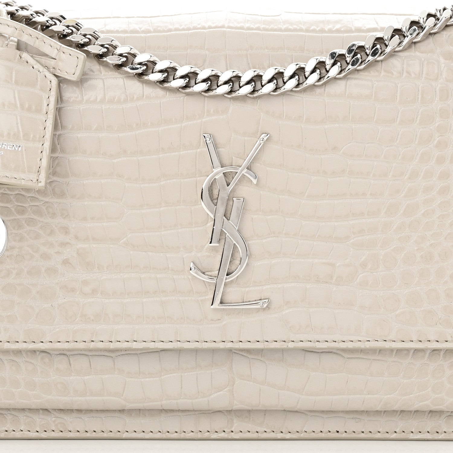Saint Laurent Calfskin Crocodile Embossed Medium Monogram Sunset Blanc Vintage 8 of 11