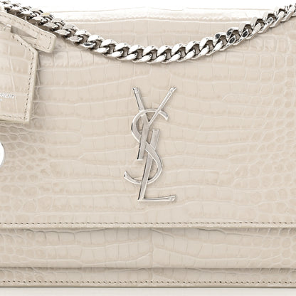 Saint Laurent Calfskin Crocodile Embossed Medium Monogram Sunset Blanc Vintage 8 of 11