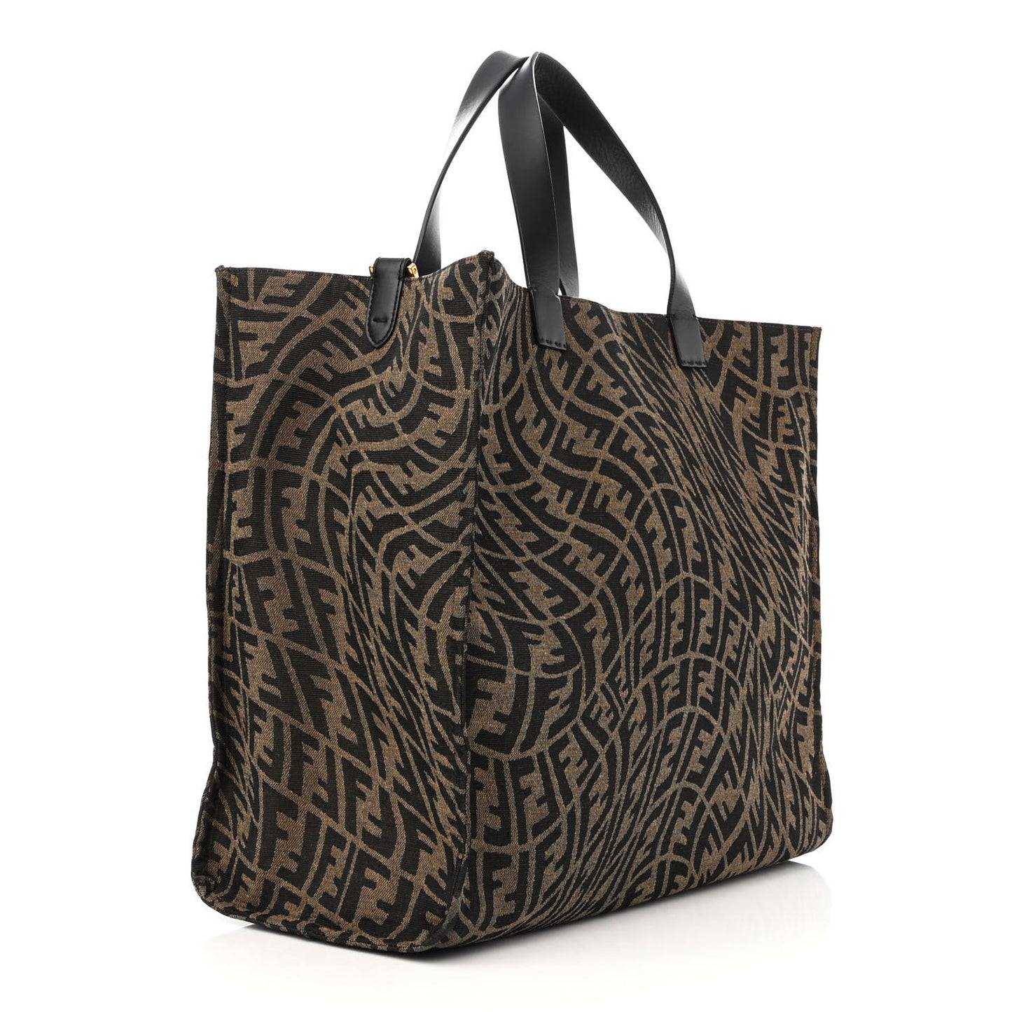 X SARAH COLEMAN Fabric Jacquard Vitello King FF Vertigo Shopping Tote Bag Tobacco Moro Black