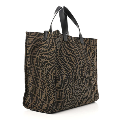 Fendi X SARAH COLEMAN Fabric Jacquard Vitello King FF Vertigo Shopping Tote Bag Tobacco Moro Black 3 of 11