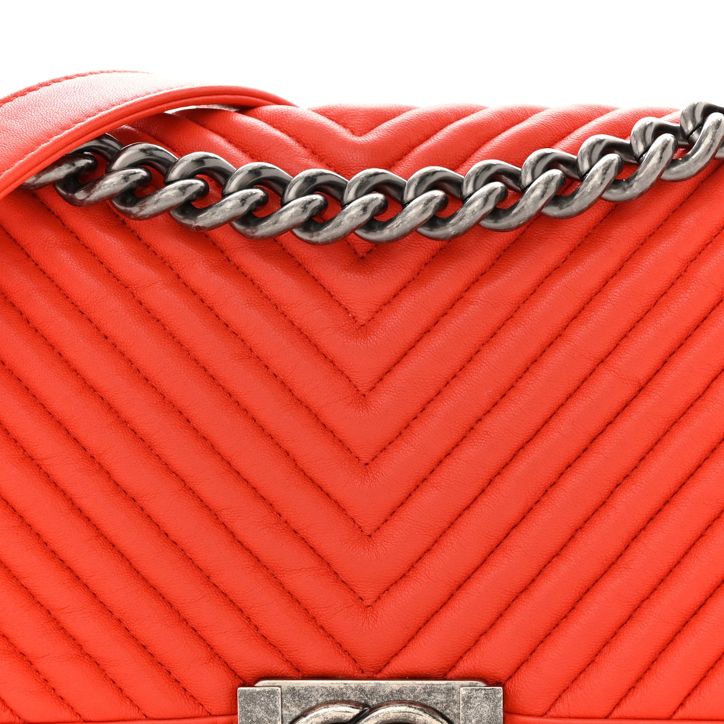 Wrinkled Lambskin Chevron Quilted Medium Boy Flap Orange