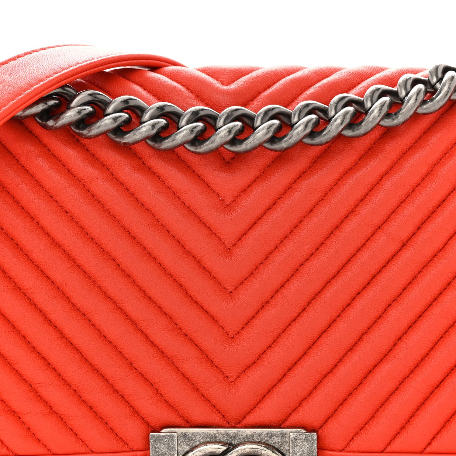 Chanel Wrinkled Lambskin Chevron Quilted Medium Boy Flap Orange 8 of 15