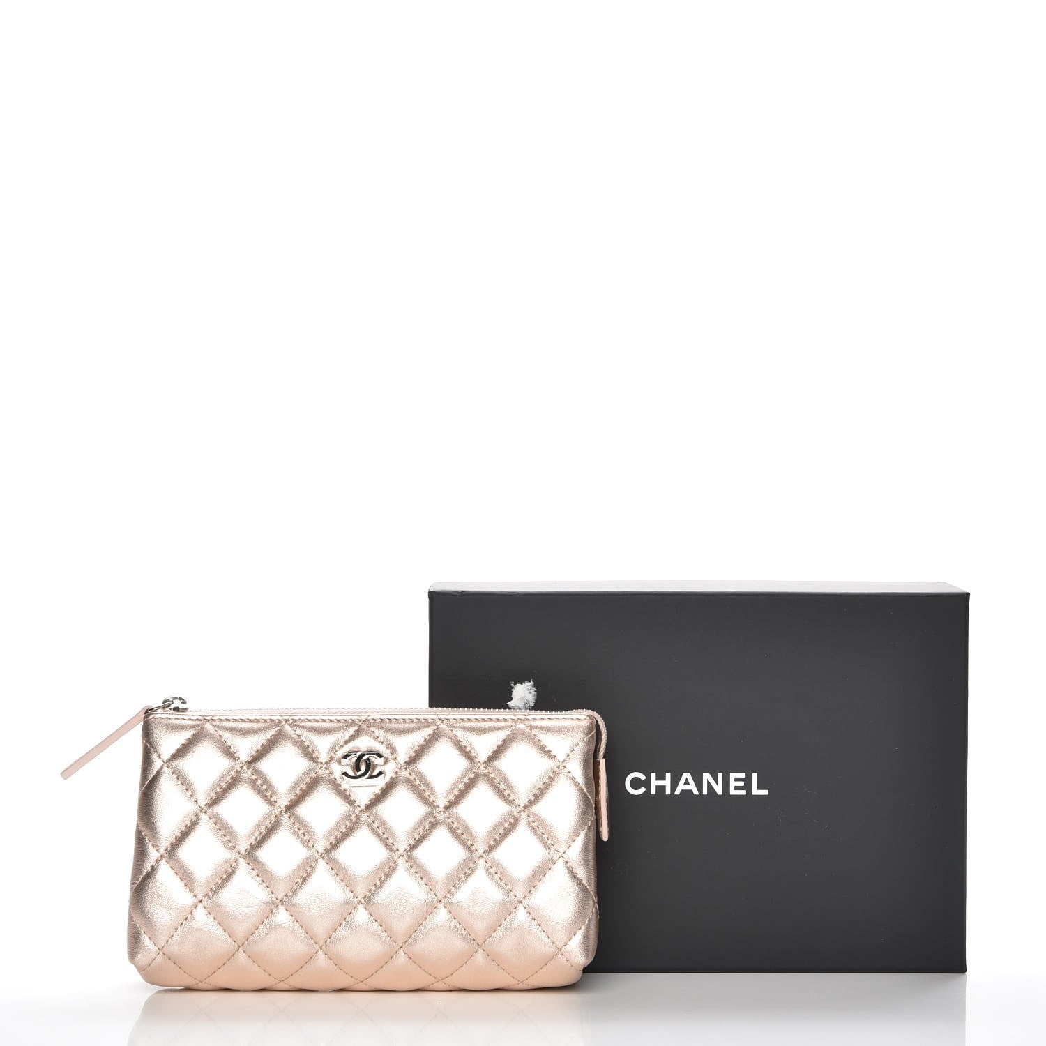 Chanel Iridescent Lambskin Quilted Cosmetic Pouch Light Gold 9 of 9