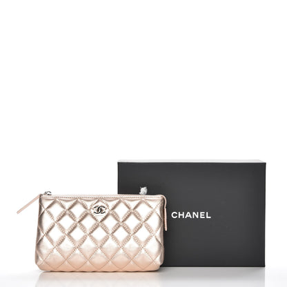 Chanel Iridescent Lambskin Quilted Cosmetic Pouch Light Gold 9 of 9
