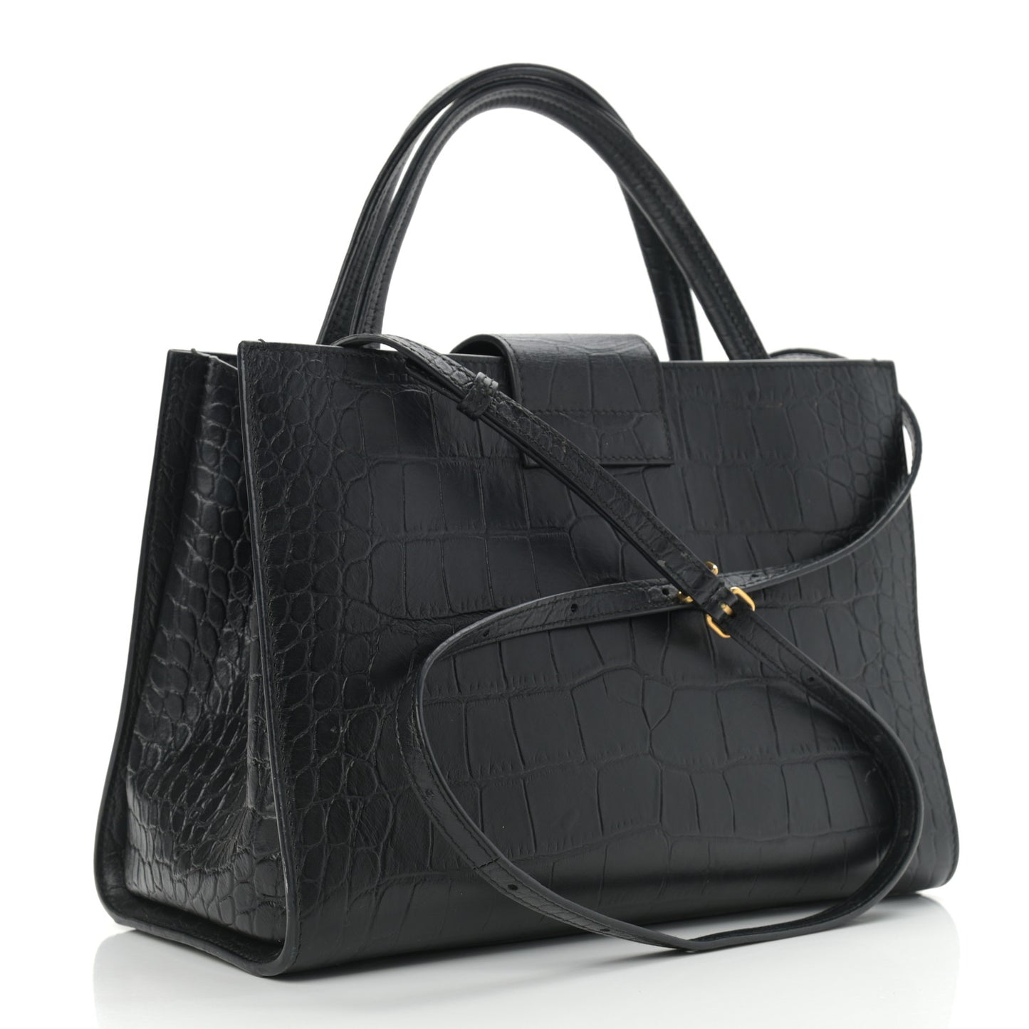 Calfskin Crocodile Embossed Medium Sharp Tote Black