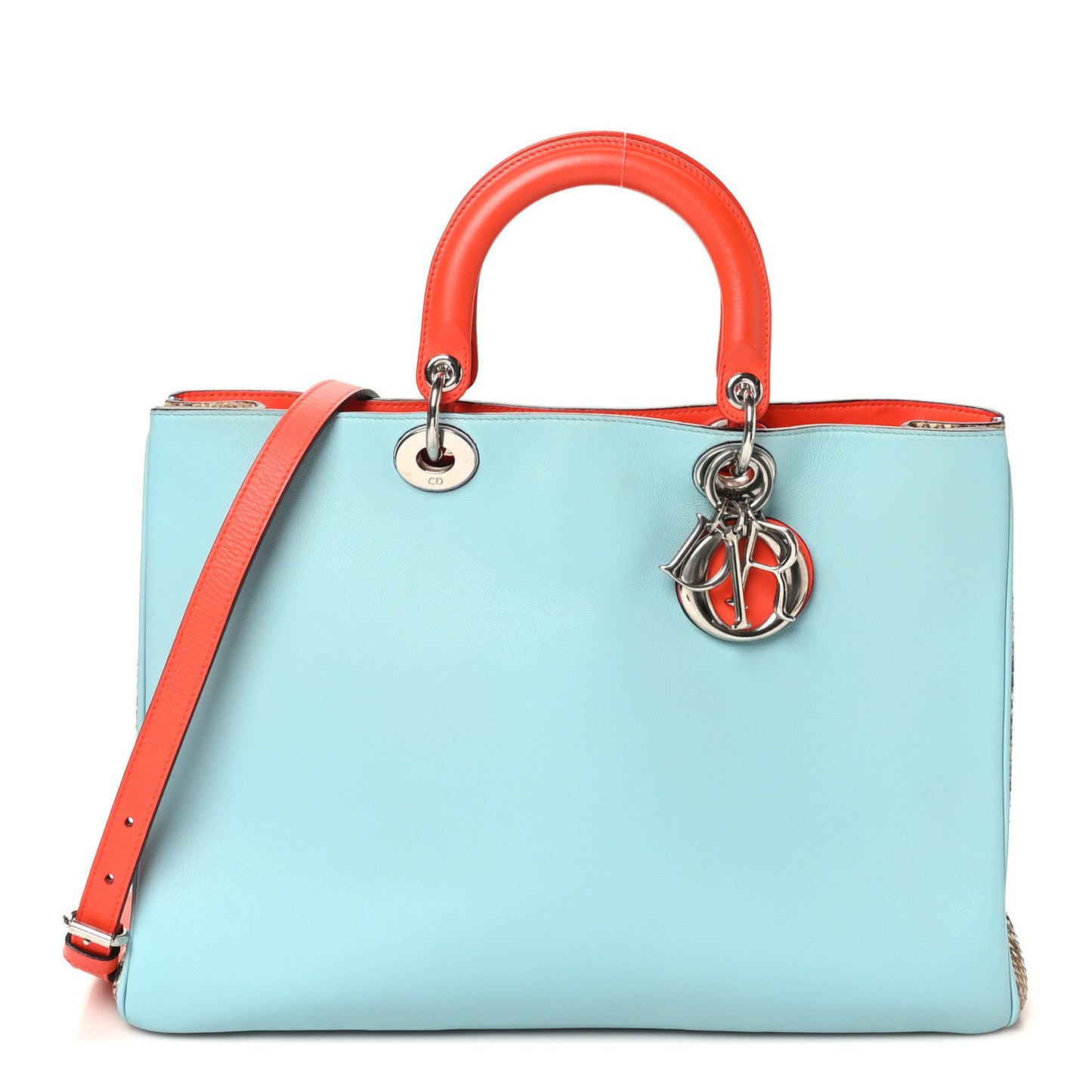 Calfskin Snakeskin Large Diorissimo Tote Light Blue Multicolor