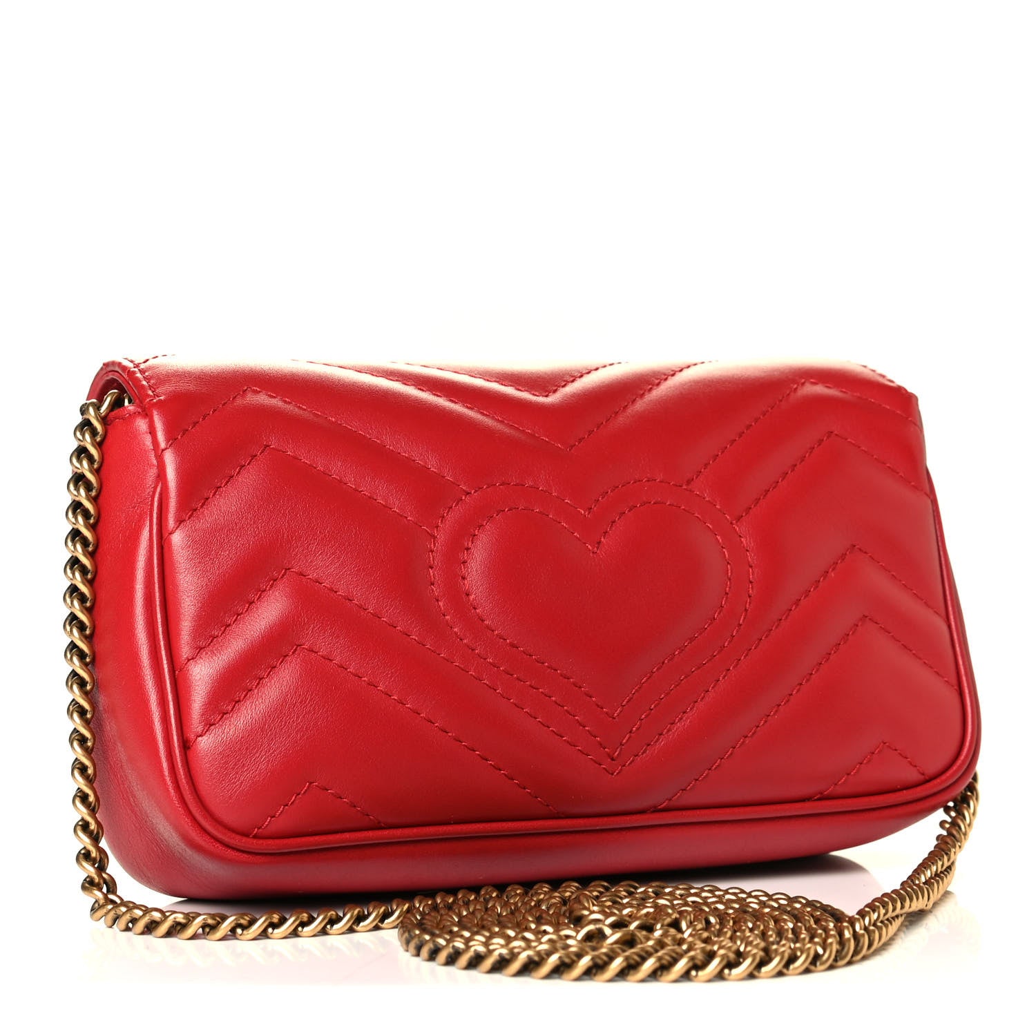 Gucci Calfskin Matelasse Super Mini GG Marmont Shoulder Bag Hibiscus Red 2 of 8