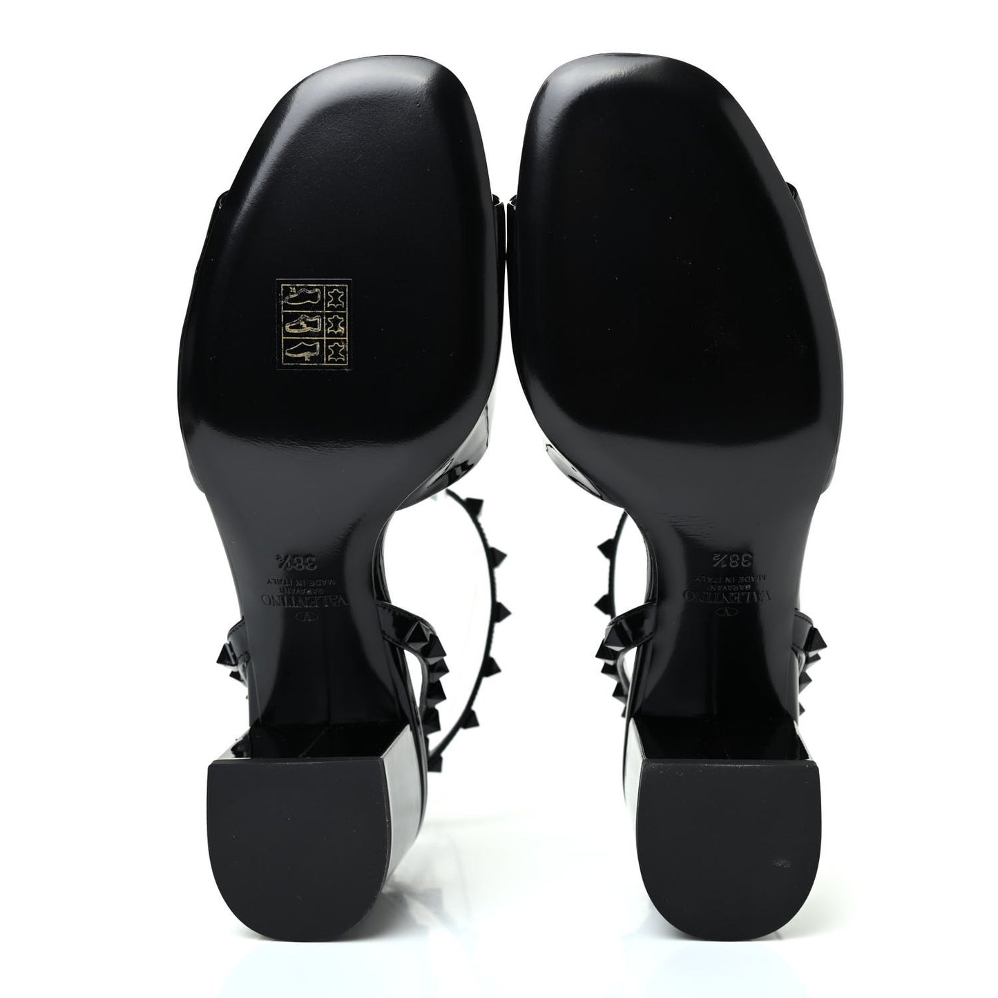 Patent Rockstud Block Ankle Strap 60mm Sandals 38.5 Black