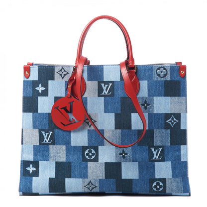 Louis Vuitton Denim Damier Monogram Onthego Blue Rouge 1 of 10
