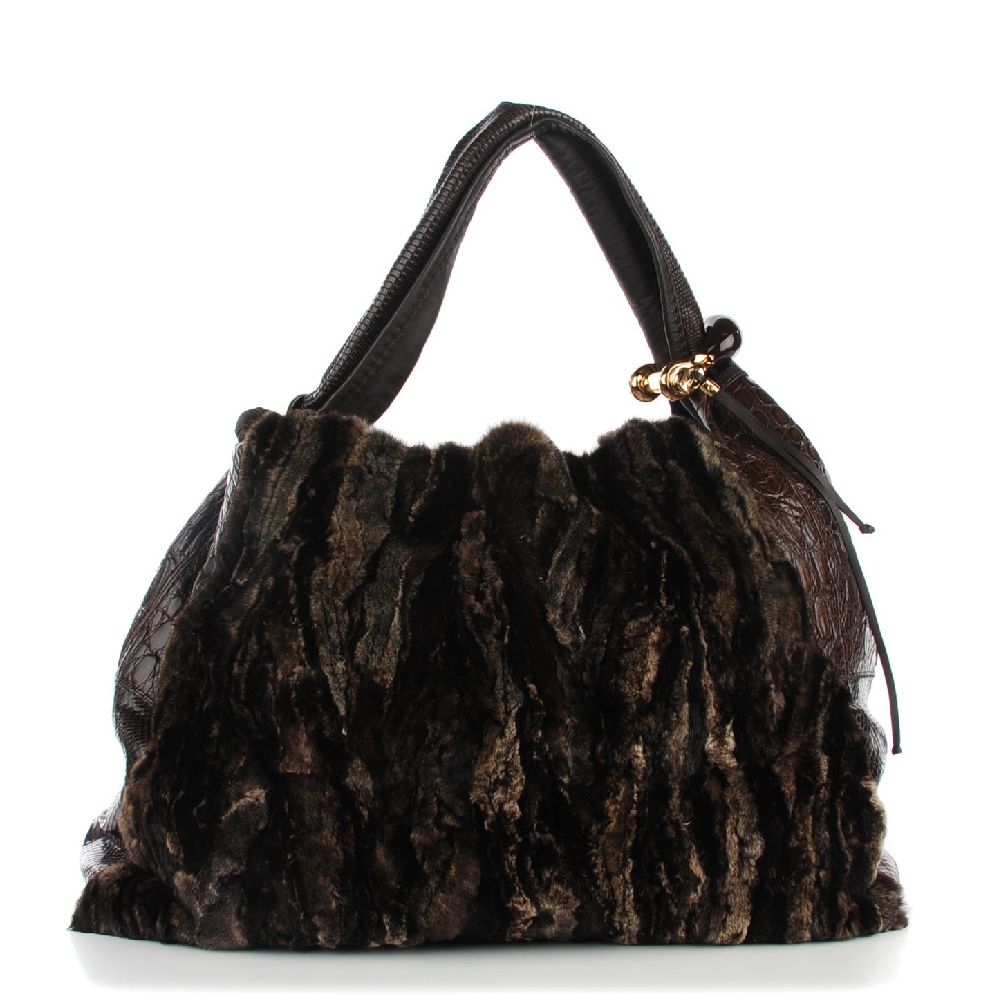 Mink Fur Snakeskin Crocodile Lizard Large Saba Hobo Brown