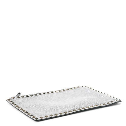 Valentino Garavani Pebbled Calfskin Large Rockstud Zip Pouch Light Stone 4 of 8