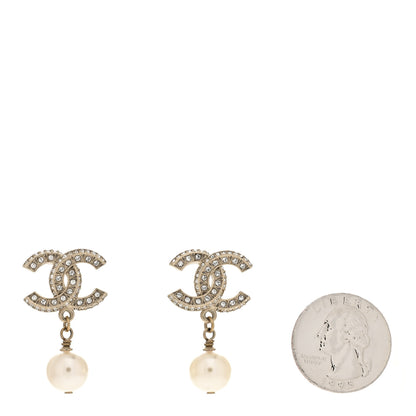 Chanel Pearl Crystal CC Drop Earrings Gold 2 of 4