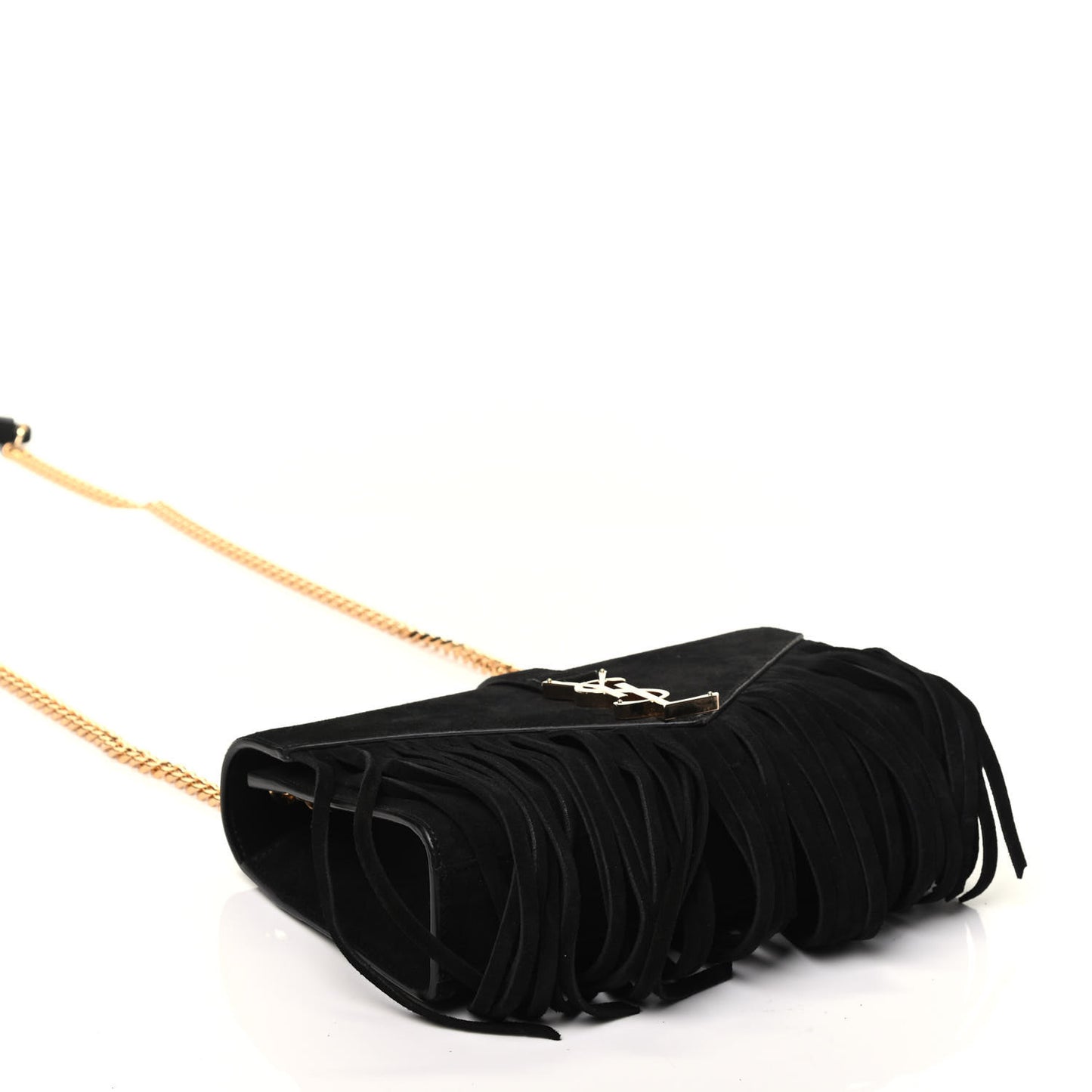 Suede Fringe Small Monogram Satchel Black