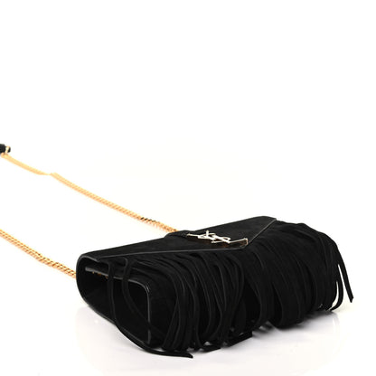 Saint Laurent Suede Fringe Small Monogram Satchel Black 4 of 8