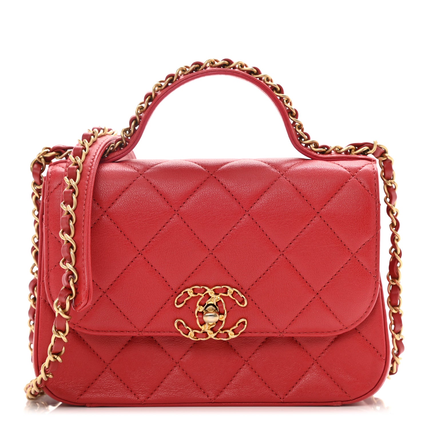Chanel Lambskin Quilted Small Chain Infinity Top Handle Flap Dark Red 1 of 8