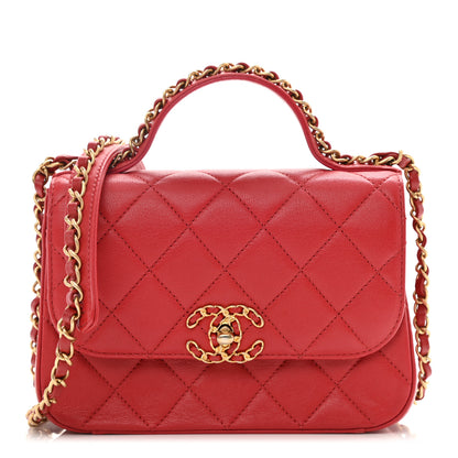 Chanel Lambskin Quilted Small Chain Infinity Top Handle Flap Dark Red 1 of 8