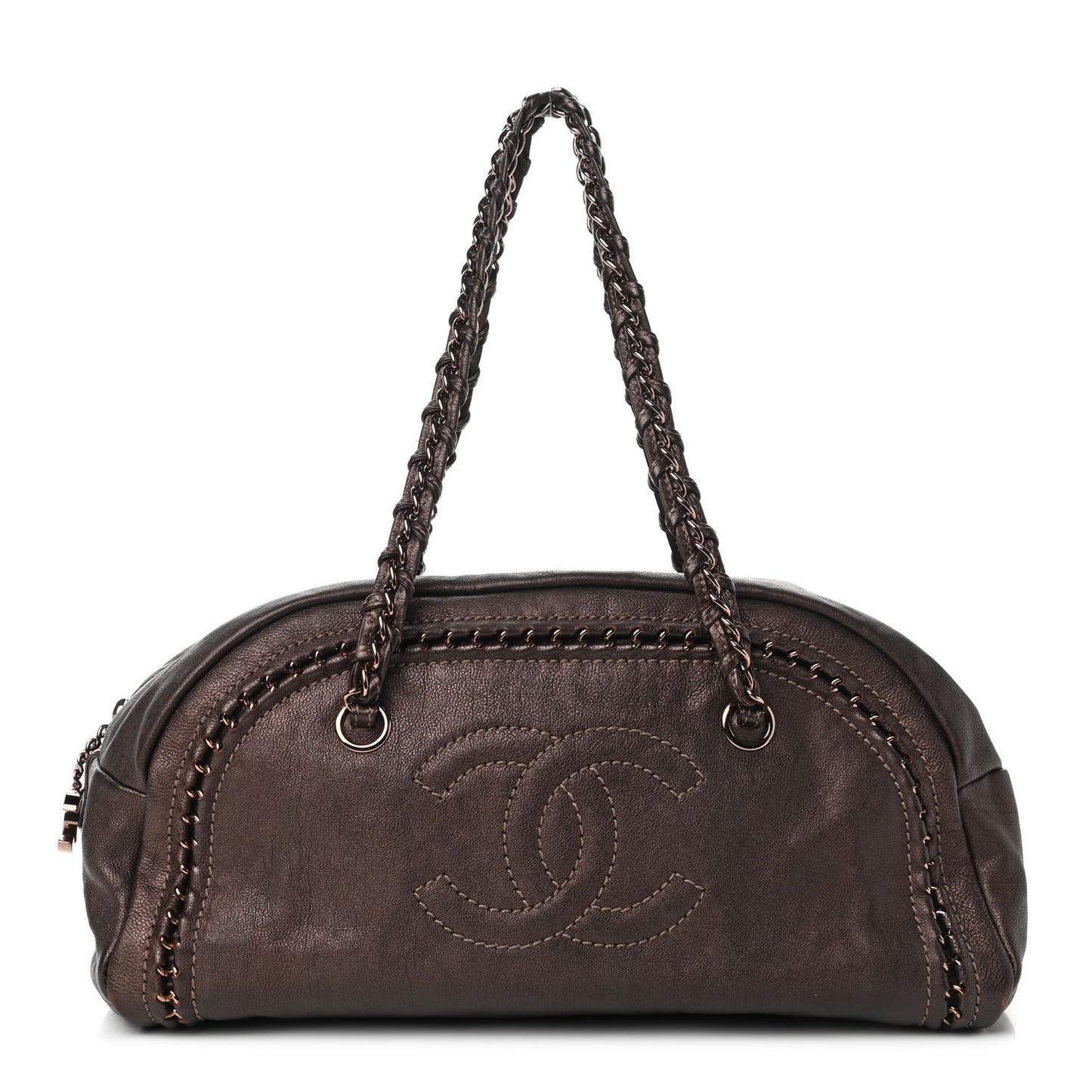 Metallic Goatskin Medium Luxe Ligne Bowler Bronze