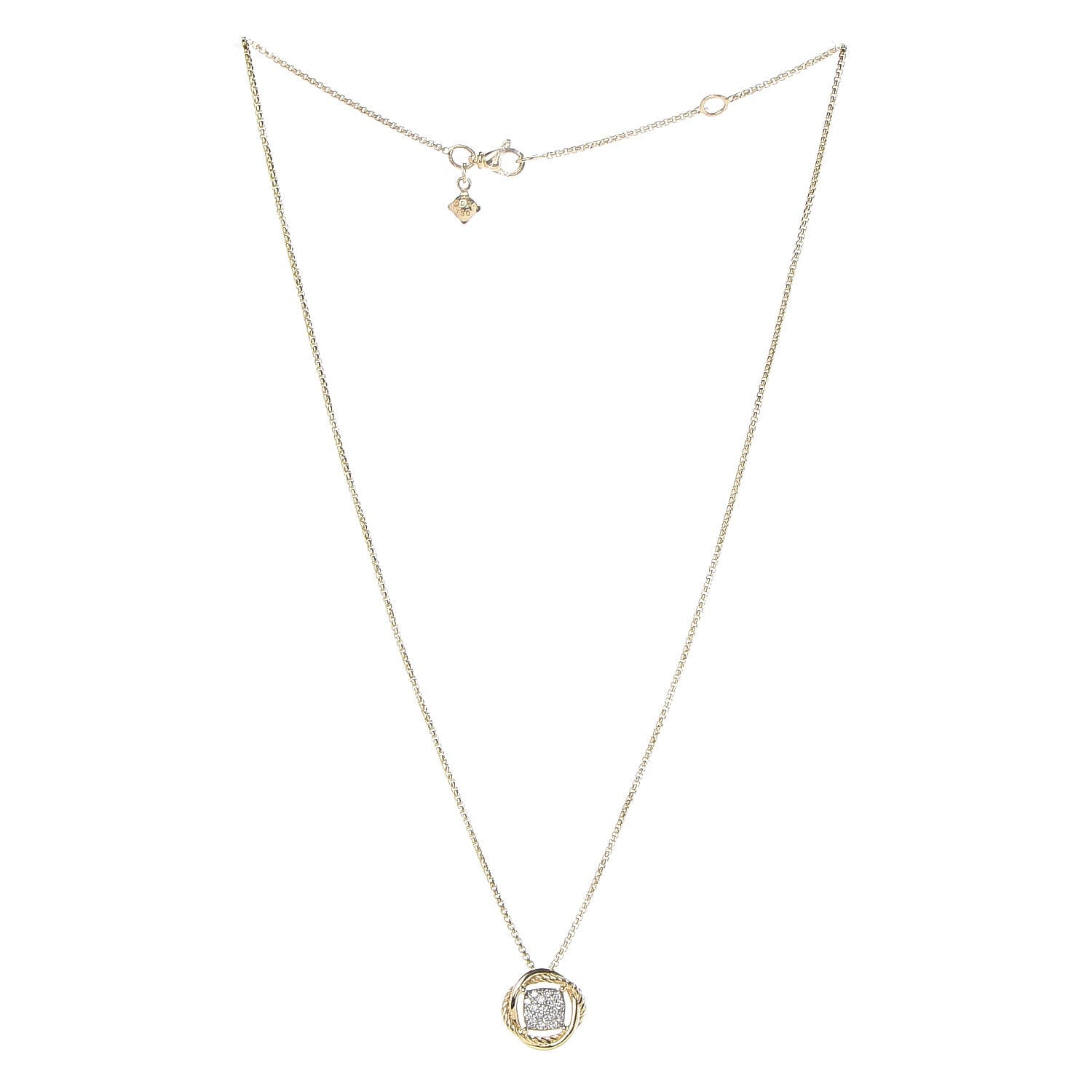 David Yurman 18K Yellow Gold Diamond 7mm Infinity Pendant Necklace 3 of 7