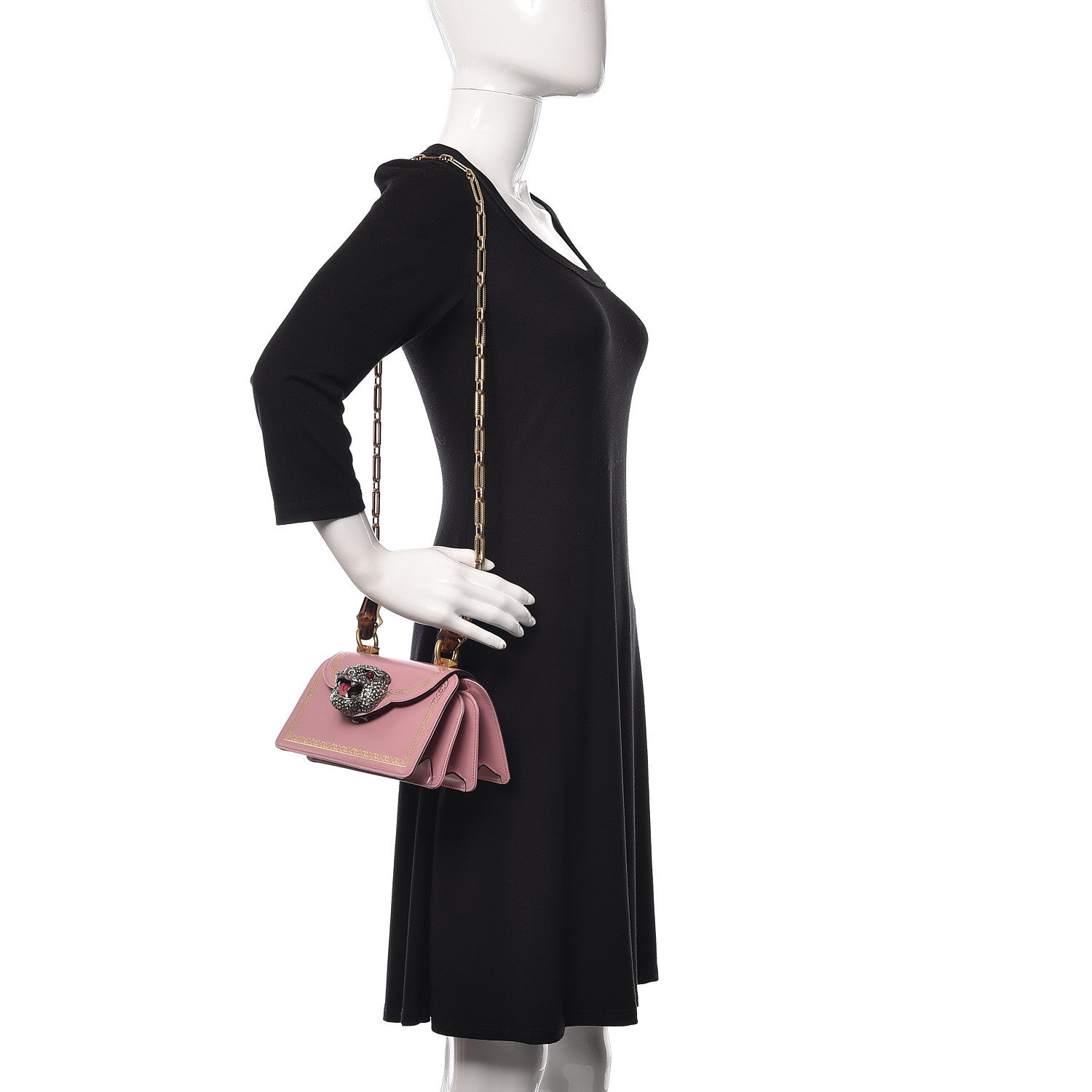 Gucci Calfskin Bamboo Crystal Mini Thiara Top Handle Bag Carmine Rose Gold 2 of 17