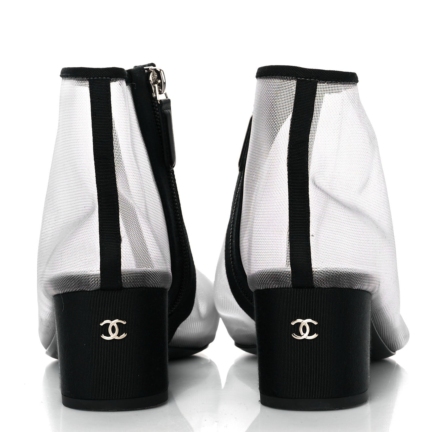 Chanel Mesh Grosgrain Camellia Short Boots 38.5 Grey Black 5 of 9