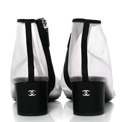 Chanel Mesh Grosgrain Camellia Short Boots 38.5 Grey Black 5 of 9