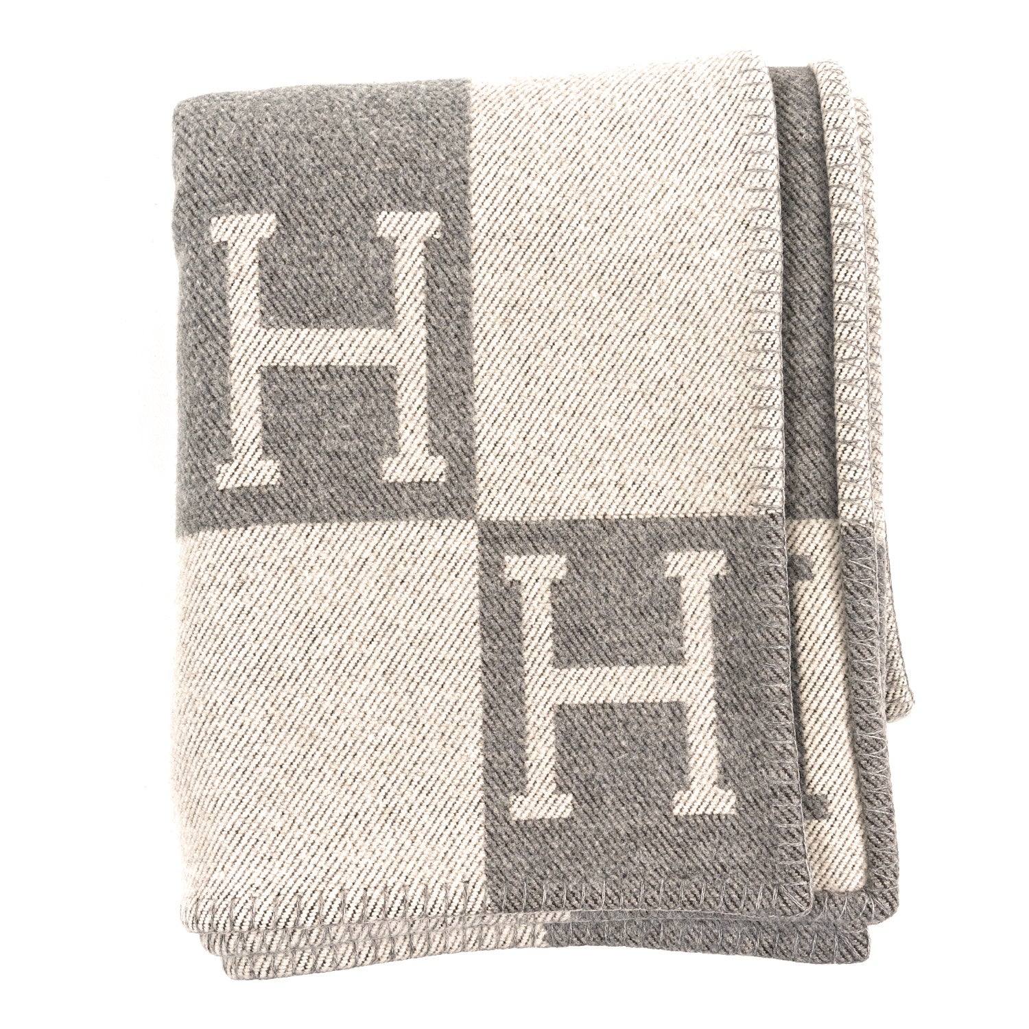 Hermes Wool Cashmere Signature Avalon Blanket Gris Perle Gris Fonce 1 of 3