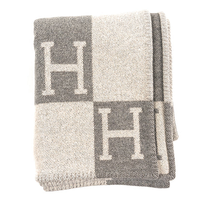 Hermes Wool Cashmere Signature Avalon Blanket Gris Perle Gris Fonce 1 of 3
