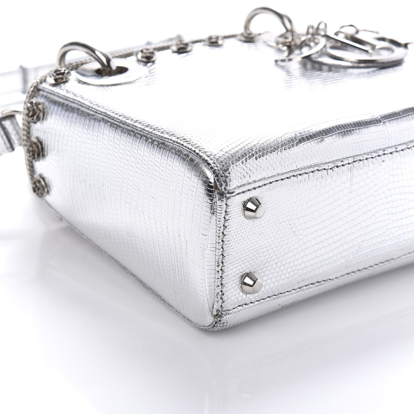 Metallic Lizard Mini Lady Dior Silver