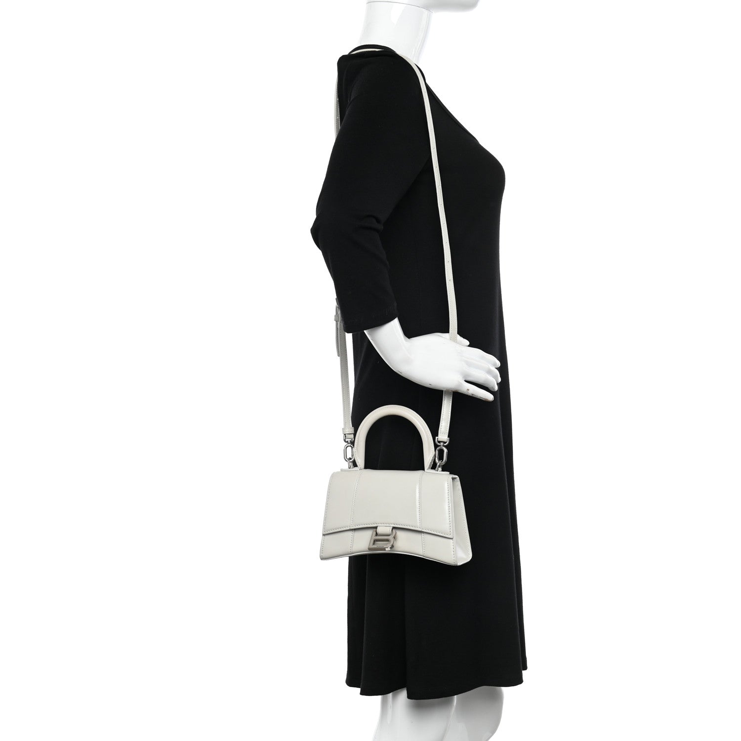 Balenciaga Shiny Box Calfskin Hourglass Top Handle Bag XS Chalky White 2 of 12