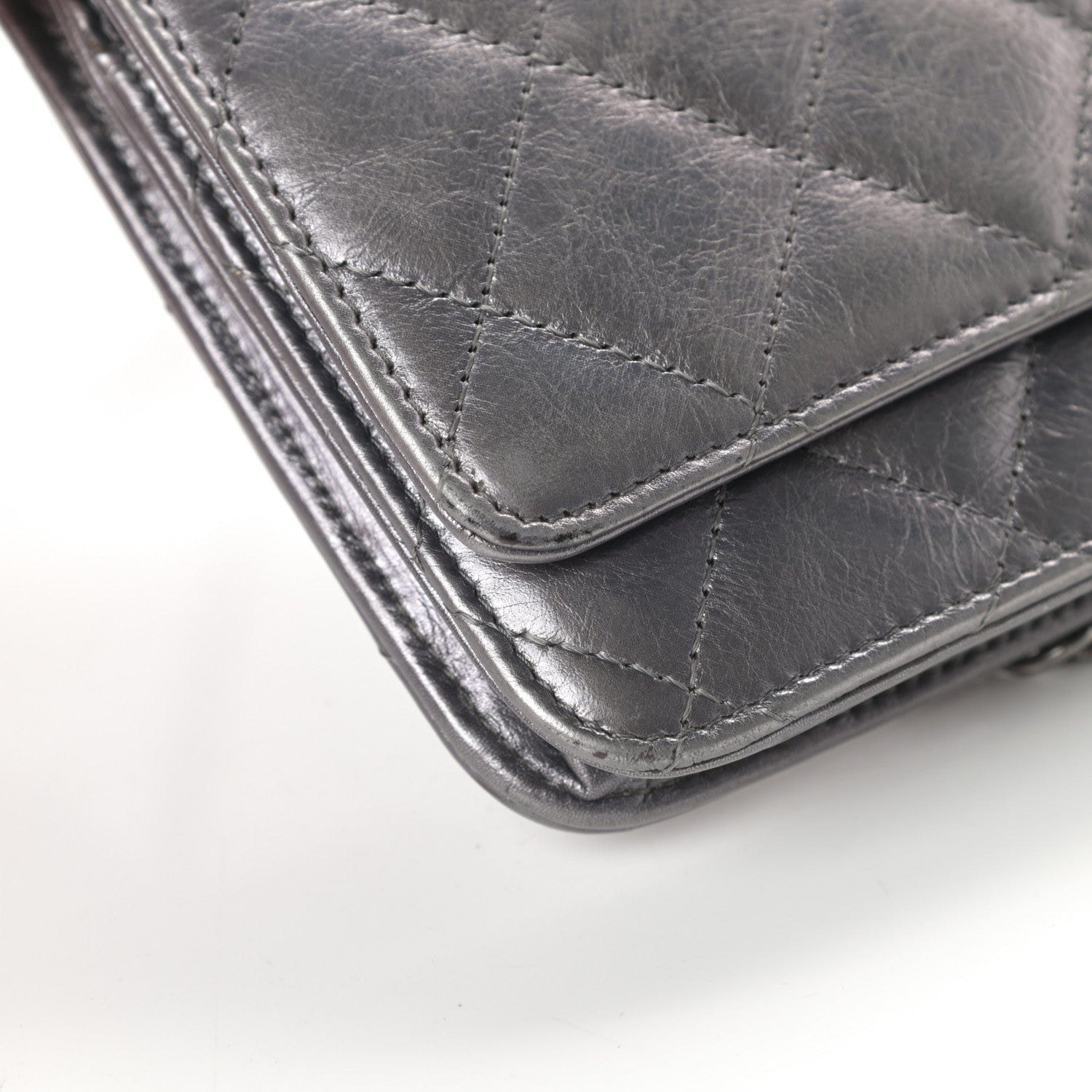 Chanel Metallic Aged Calfskin Quilted Reissue Wallet On Chain WOC Dark Silver 15 of 17