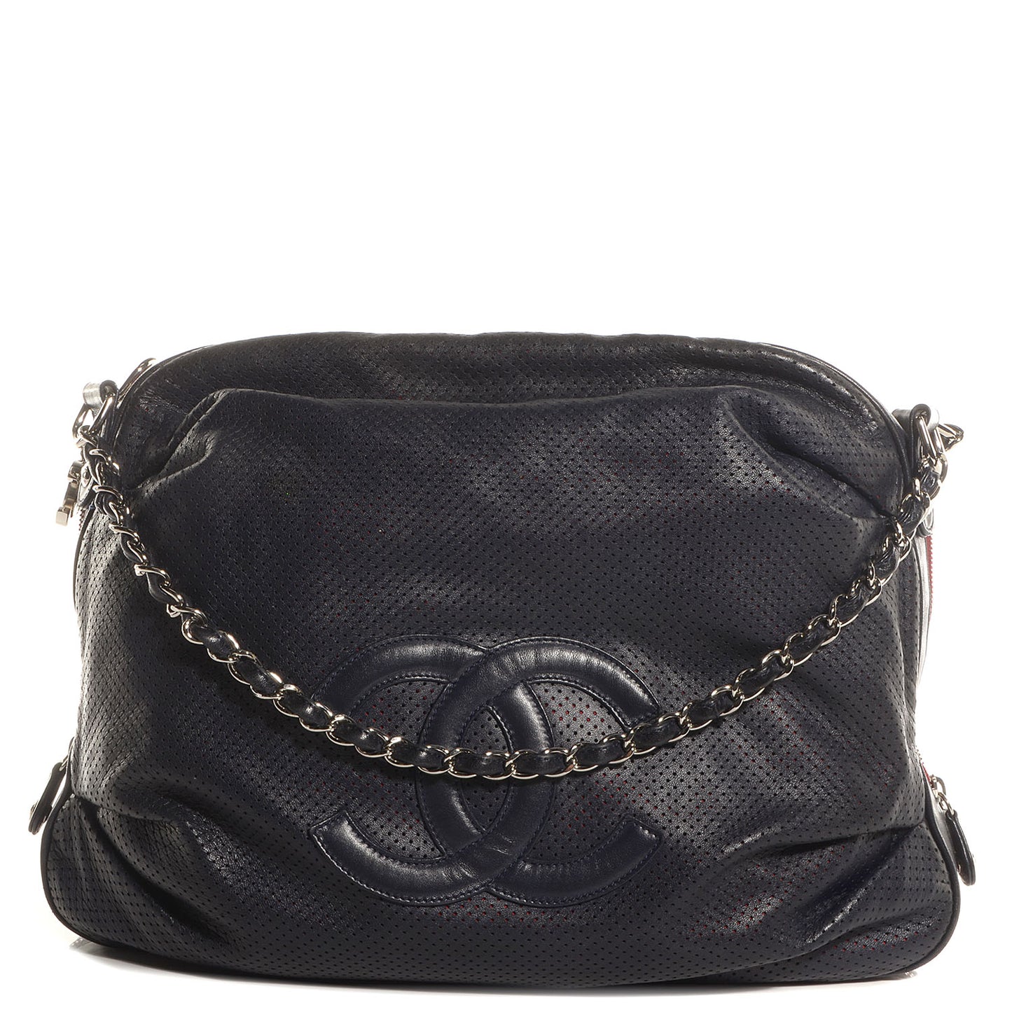 Perforated Lambskin Baseball Spirit Ligne Bag Navy