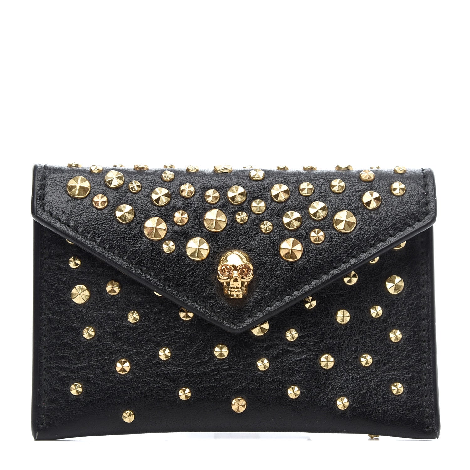 Alexander McQueen Calfskin Studded Skull Envelope Card Holder Black 1 of 6