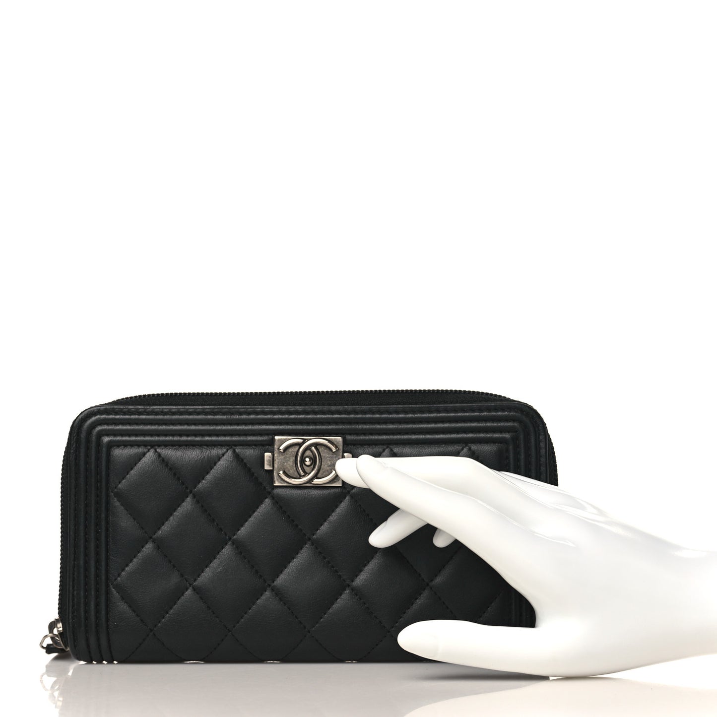 Lambskin Quilted Boy Zip Around Wallet Black
