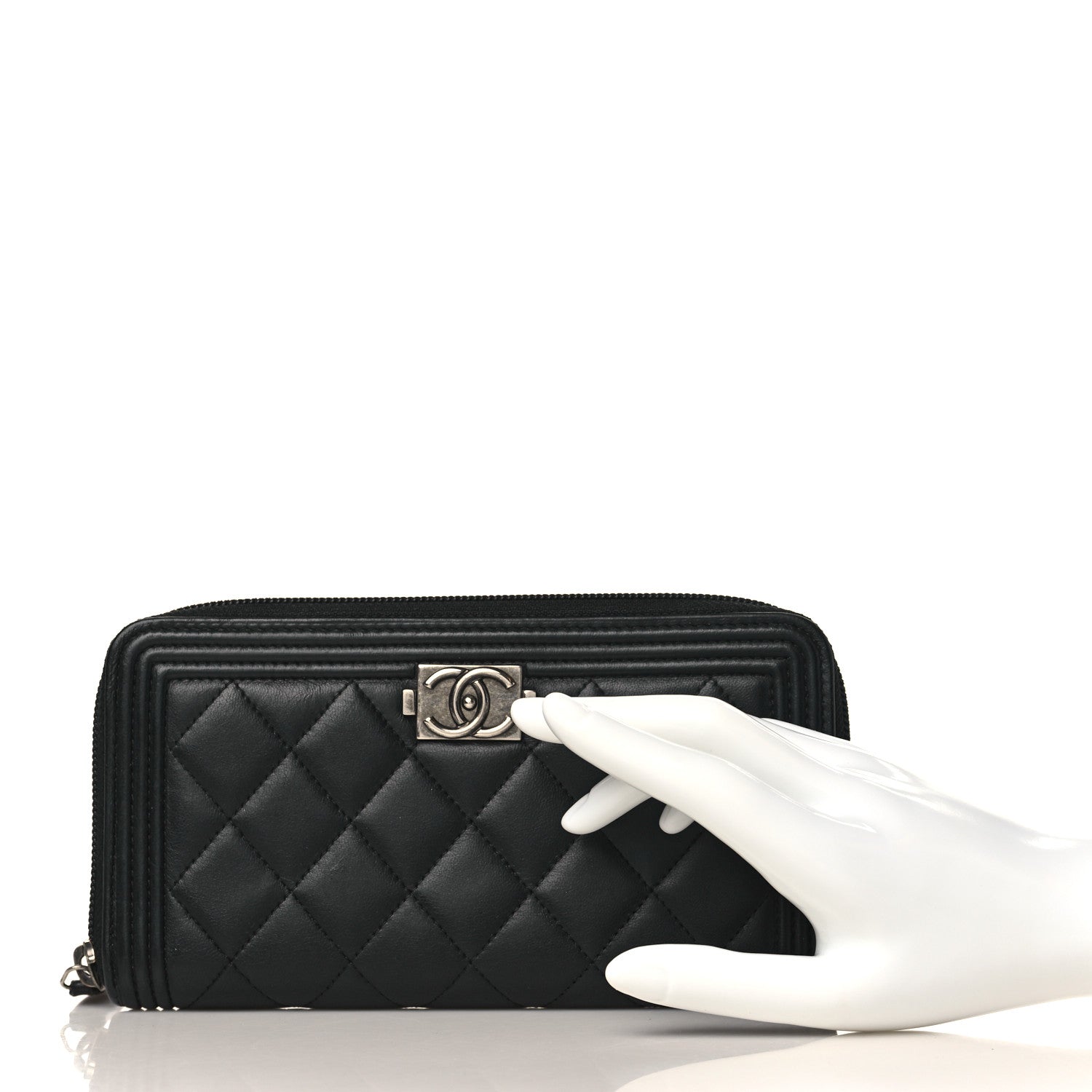 Chanel Lambskin Quilted Boy Zip Around Wallet Black 2 of 8