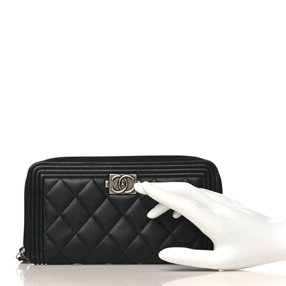 Chanel Lambskin Quilted Boy Zip Around Wallet Black 2 of 8