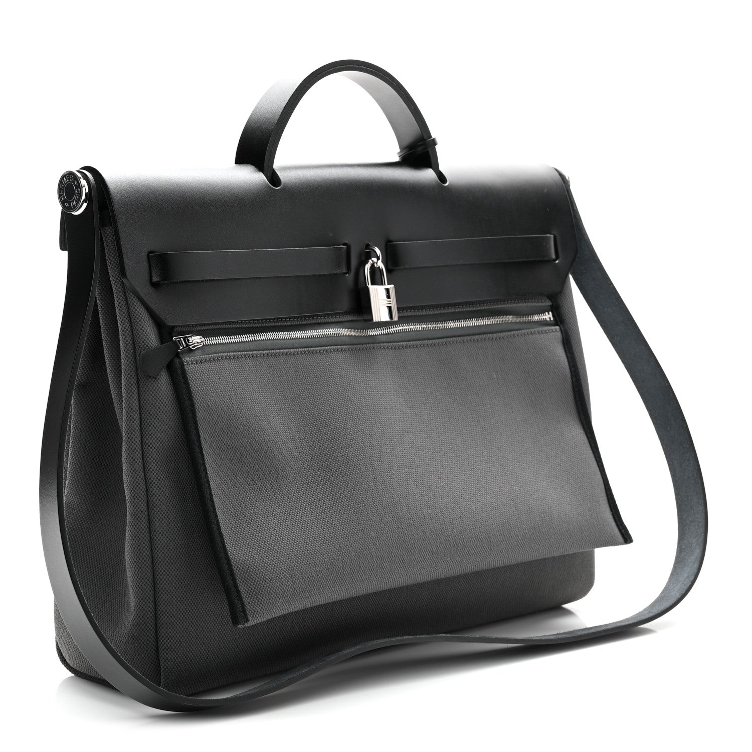 Hermes Military Toile Vache Hunter Herbag Messenger 39 Gris Fumee Black 4 of 11