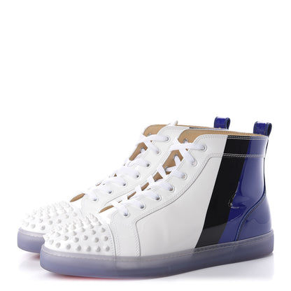 Christian Louboutin Patent Spikes Mens Lou Flat Sneakers 45 White Blue Black 3 of 13