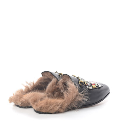 Gucci Calfskin Lambswool Tiger Embroidered Womens Princetown Slippers 36.5 Black 4 of 8