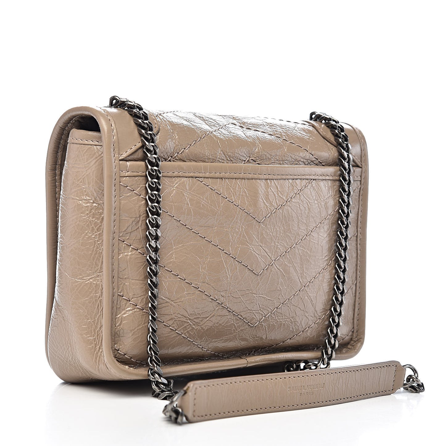 Crinkled Calfskin Matelasse Monogram Niki Chain Wallet Dusty Grey