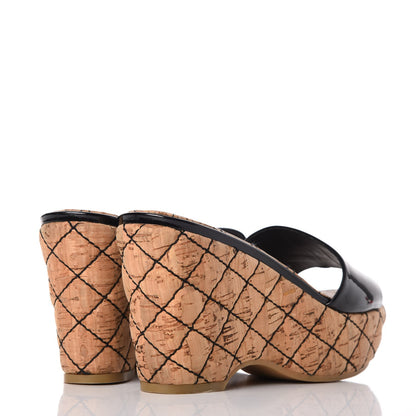 Chanel Patent Cork Quilted CC Wedge Mule Sandals 38 Black 4 of 21