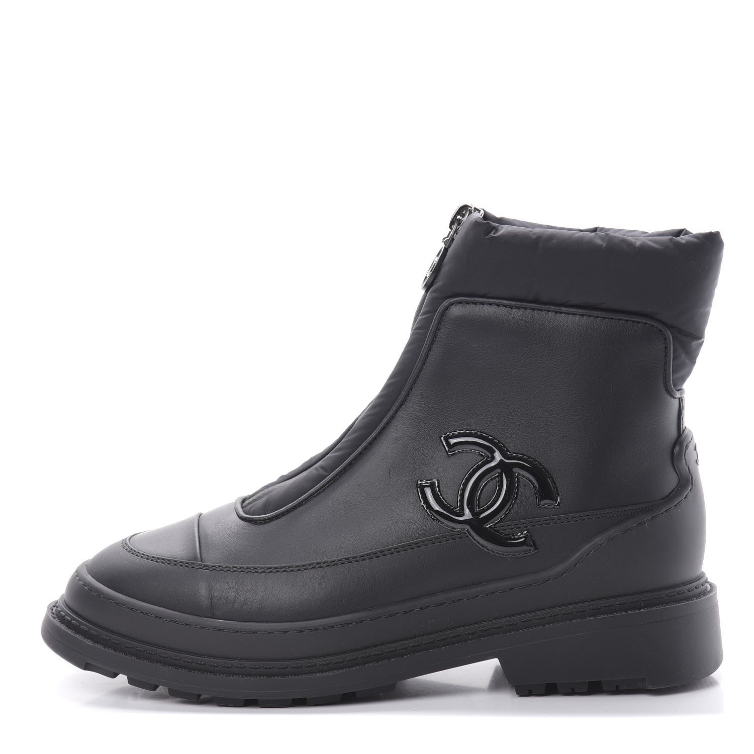 Chanel Calfskin Nylon CC Ankle Snow Boots 35.5 Black 1 of 8