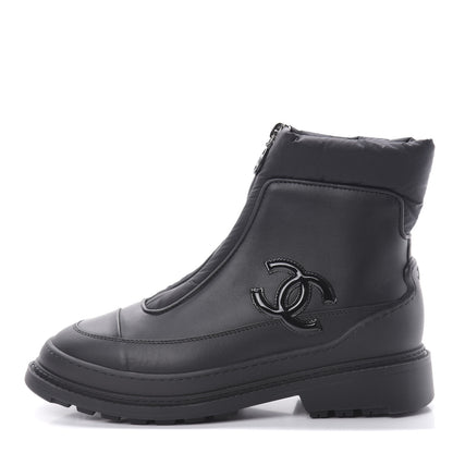 Chanel Calfskin Nylon CC Ankle Snow Boots 35.5 Black 1 of 8