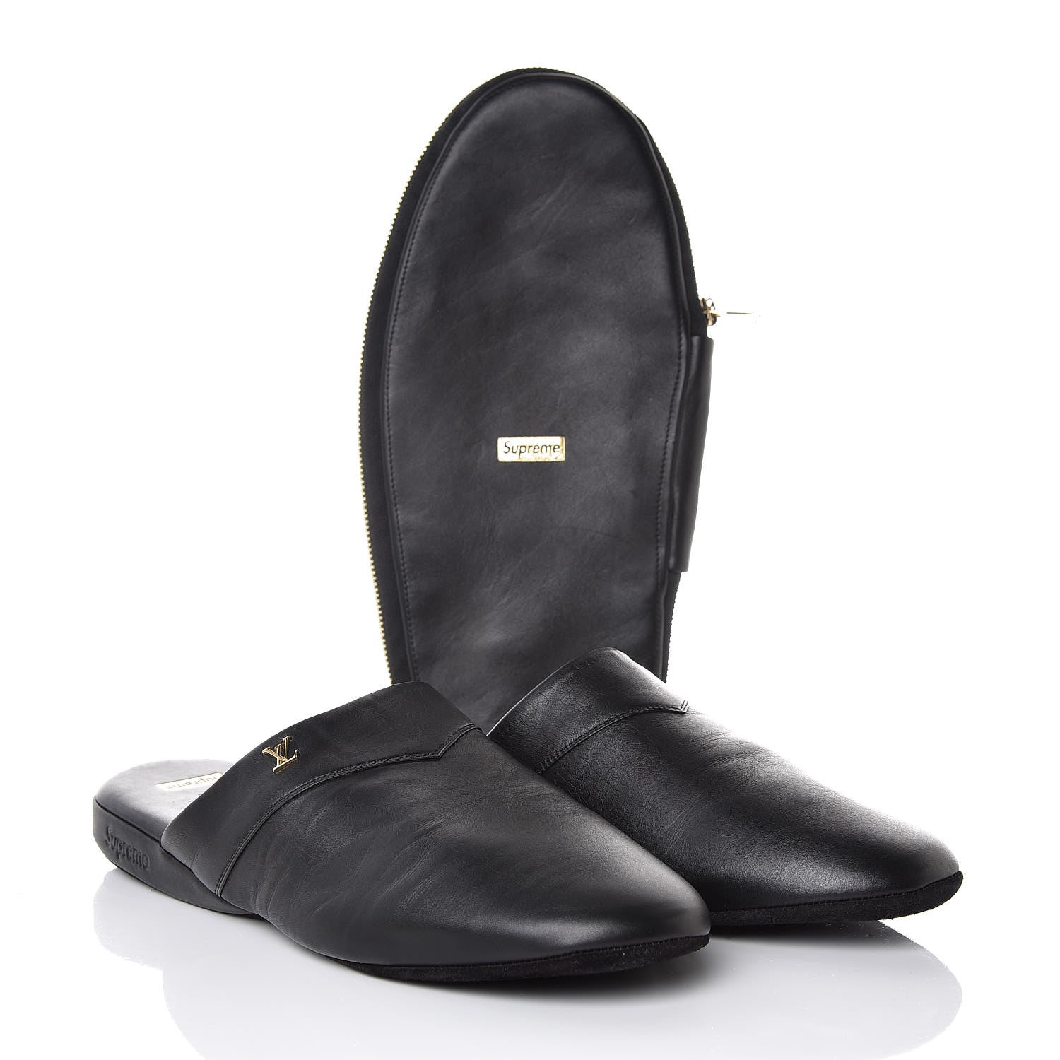 Louis Vuitton X SUPREME Lambskin Mens Hugh Slippers 6 Black 8 of 10
